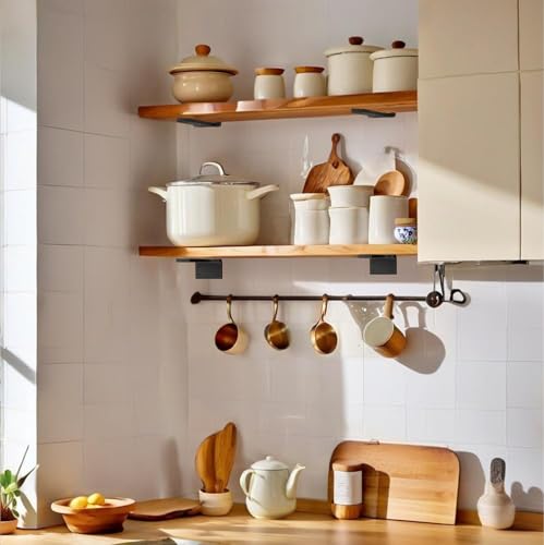 4 Inch Heavy Duty Floating Shelf Brackets,Hidden Black Metal L Bracket,Industrial Modern Wall Shelving Supports,4 Pack