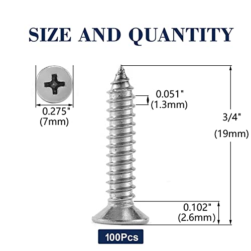 #6 x 3/4" Wood Screw 100Pcs 18-8 (304) Stainless Steel Screws Flat Head Phillips Fast Self Tapping Drywall Screws by SG TZH - size: #6 x 3/4"