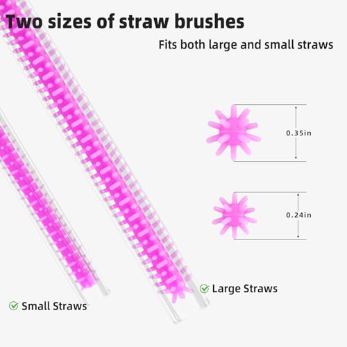 Silicone Straw Cleaner Brush, 4Pcs Reusable Straw Brush Set with Extra-Long Design for Cleaning Thin Metal Straws and Wider Milkshake Straws （6mm+9mm Purple) - color: Purple