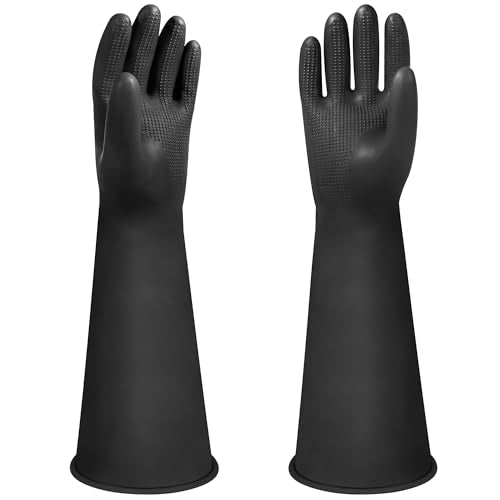 16" Chemical Resistant Gloves, Black Safety Work Heavy Duty Rubber Gloves - color: 16 Inch