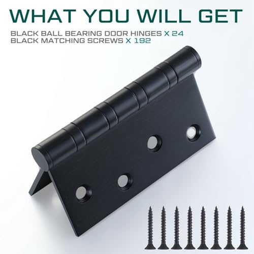 24 Pack Black 4'' Ball Bearing Door Hinges, 4 x 4 Inch Exterior Door Hinge - color: Black