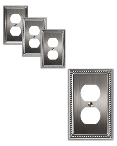 4-Pack Duplex Switch Plates and Outlet Covers, Heirloom Silver - color: Heirloom Silver, size: Single Duplex 4PK