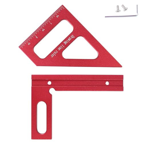 Imperial 3D Multi-Angle Measuring Ruler,45/90 Degree Aluminum Alloy Woodworking Square Protractor, Miter Triangle Ruler High Precision Layout Measuring Tool for Engineer Carpenter,003R - color: Red(Imperial)