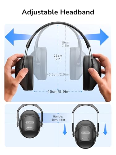 Dr.meter C06 Noise Cancelling Ear Muffs, 28NRR Ear Protection for Adults - color: Black Grey
