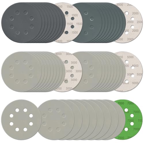 100Pcs 5 Inch Sanding Discs Hook & Loop 8-Hole Wet Dry Sandpaper Assortment - style: 100Pcs 1500-7000 Grit (Mixed)