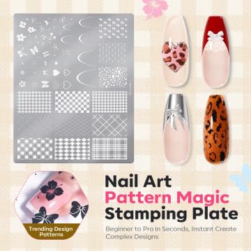 modelones 16Pcs Nail Stamping Kit French Tip Stamper Plaid Nail Stamp Plate - color: A A A1 Classic Plaid Elegance