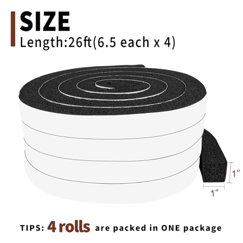 Yotache Air Conditioner Window Foam Insulation Seal 1"x1", 6.5 Ft x 4Pcs | High Resilience Foam Weather Stripping Door Seal Tape - size: (1"×1") 26FT