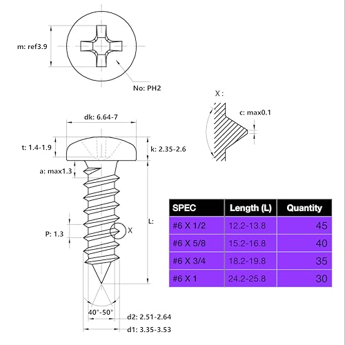 EEEEE Self Tapping Screws Assortment Set 552pcs, Assorted Screws SAE #4#6#8#10#12 304 Stainless Steel Sheet Metal Screws Kit Phillips Drive Wood Screw Assortment (SAE Pan Head 552pcs) - size: SAE Pan Head 552pcs