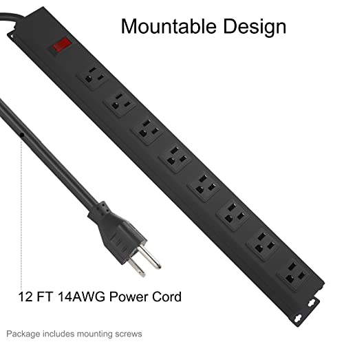 HHOSET Heavy Duty Long 8 Outlets, 14AWG Extension Cord, Black, 12FT, 1 - size: 12ft