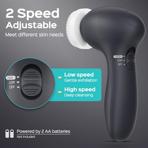 COSLUS Facial Cleansing Brush Face Scrubber, 2-in-1 Rotating Design - color: Light Grey