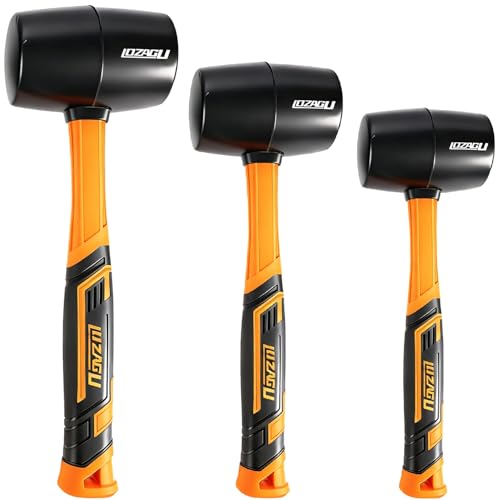 Rubber Mallet Set - 3 Sizes 12oz 24oz and 32oz, Fiberglass Handle, Rubber Mallet for Flooring, Tent Stakes, Woodworking, Camping, Soft Blow Tasks without Damage - style: Rubber Mallet Set