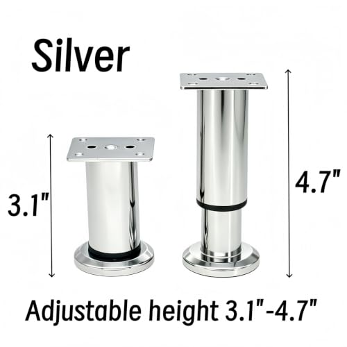 4Pcs Adjustable Silver Metal Furniture Legs 3.1-4.7 Inch Cabinet Desk Sofa - color: Silver, size: 3.1"- 4.7"-Set of 4