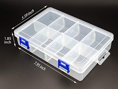 Plastic Compartment Storage Box With Adjustable Divider Removable Grid Compartment for Jewelry Small Accessories Hardware Fitting (8 Grids-Large x 1 Pack)