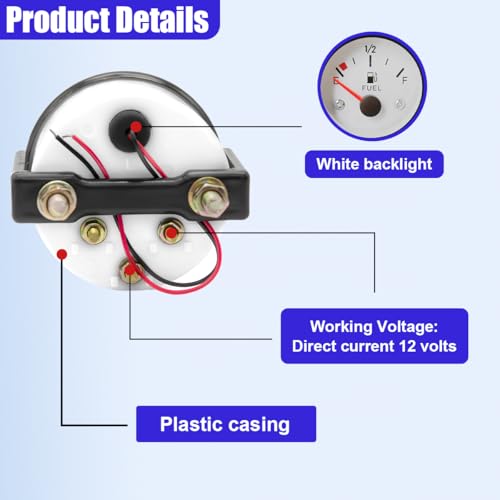 2" 52mm 12V Fuel Level Gauge Meter Kit with Nut/Bracket, White - color: White