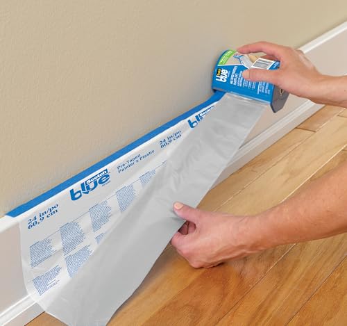 ScotchBlue Pre Plastic Painters Tape with Bladed Dispenser, 24 in x 30yd, Tape & Masking Film Combined, Static Cling to Stay in One Place, No Residue Masking Tape (PTD2093EL-24-S) | (Pack of 6) - size: 24" Width (Pack of 6), style: With Dispenser