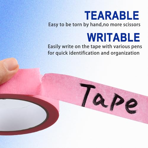 2 Pack Pink Painters Tape - Pink Masking Tape 1 Inch Wide - Multi-Surface, Smart Adhesion, Indoor & Outdoor - Paint Tape for DIY, Labeling, Art, Car, General Purpose - 180FT Total - color: Pink