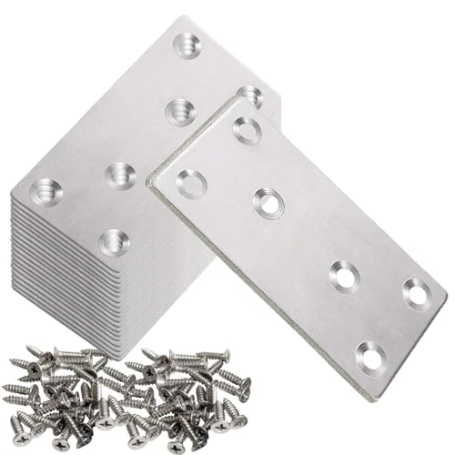 20 Pcs Silver Flat Bracket 4 x 2 Inch Stainless Steel Wood Joining Plates Mending Plate Flat Bracket with Screws, Steel Metal Straight Brace for Wood Furniture Cabinet Shelves - size: 100MM-Silver