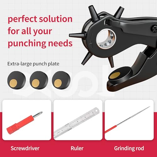 Revolving Punch Plier Kit, XOOL Leather Hole Punch Set for Belts, Watch Bands, Straps, Dog Collars, Saddles, Shoes, Fabric, DIY Home or Craft Projects, Heavy Duty Rotary Puncher, Multi Hole Sizes Make - style: Hole Puncher
