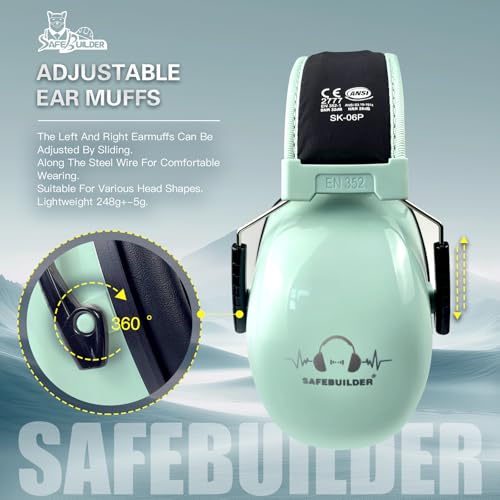 SAFEBUILDER Ear Protection Ear muffs Noise Reduction NRR 28dB Adjustable Hearing Protection for Working Mowing SK-06P - color: 01-g Mint Green