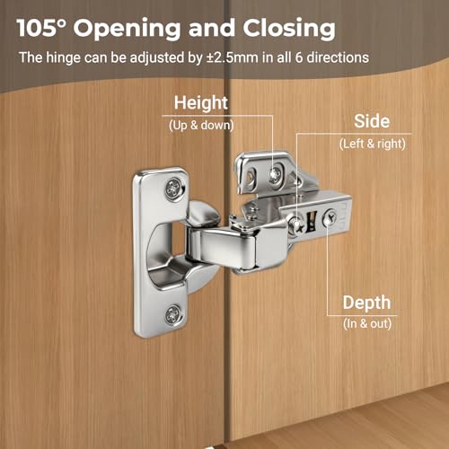 4 Pcs 105° Soft Close Cabinet Hinges 35mm, 3D Inset Hinge - size: Inset