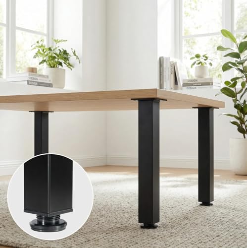 16" Coffee Table Legs,with Adjustable Feet Pads,Set of 4(Black) - size: 16"