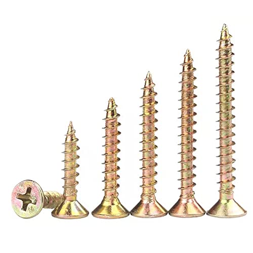 M4 M5 Flat Head Wood Screws Assortment Kit 220 Pcs,Phillips Drive Countersunk Head Self-Tapping Wood Screws,Yellow Zinc Plated Finish Screw Kit,Screws for Drywall/Sheetrock/Wood,Full Thread - style: M4M5 220PCS