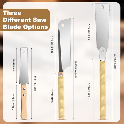 8 Pcs Japanese Saw Set Double Edge SK5 Steel 10''/9.25''/6'' Pull Handsaw, Coping Handsaw with Extra 4 Pcs Replacement Blades for Hard/Soft Woods Cutting, Metal, Plastic, DIY