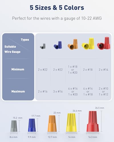 Vibit 50 Pcs Wire Nuts Wire Caps Electrical Connectors Spring 10-22 AWG - size: 50 Pcs