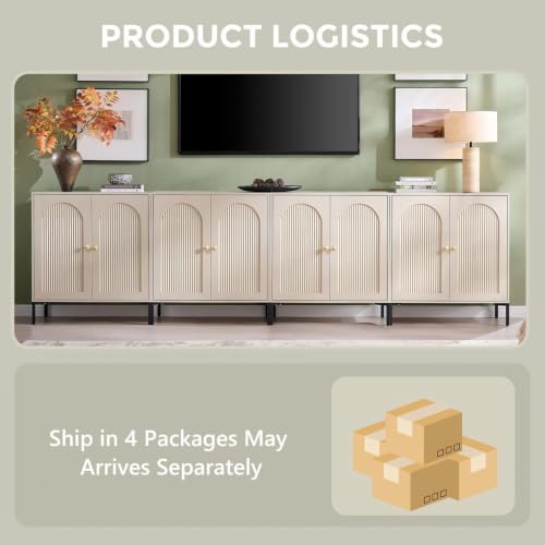 IFGET 123.5" W Modern Arched Sideboard Buffet Cabinet with Storage, Cream - color: Cream, size: 4 Pieces