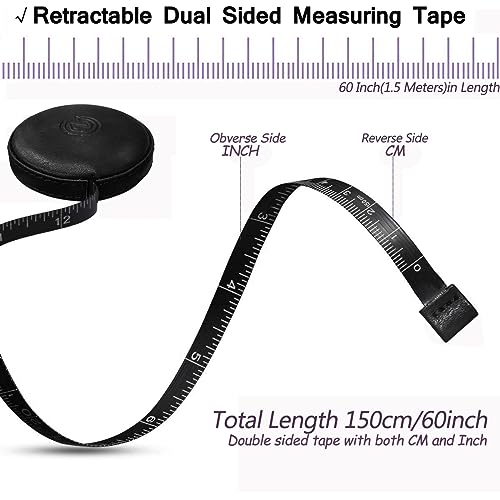 Tape Measure, 4 Pack Measuring Tape for Body Cloth Measurement Tape for Sewing Tailor Fabric Measurements Double Scale Soft Pink & White Tape Measure Retractable Measuring Tape Set - color: Black Purple Pink White 4 pack