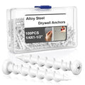 Blulu 100 Pcs Drywall Anchors 1/4 x 1-1/2 Inch Alloy Steel Light Wall Anchors Heavy Duty Self Drilling Screws for Drywall, Wood and Other Masonry Materials (White) - color: White