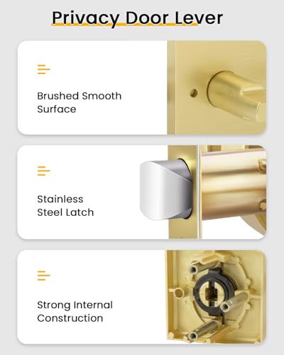 Goldenwarm Brushed Gold Door Handles Interior, Privacy Door Handle 6 Pack - color: Brushed Gold