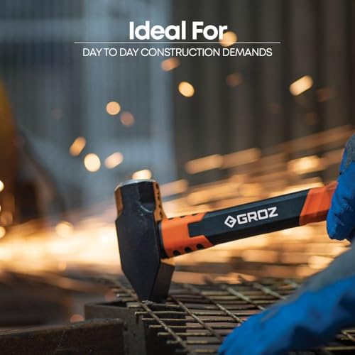 Groz Blacksmith's Hammer with Fiberglass Handle (1.8kg)| Lightweight & Tough | Overstrike Protection | Cross Peen Hammer for Industrial, Household Use | 14" Hammer |BH/FG/2.5/14