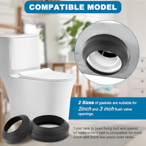 Universal Toilet Tank to Bowl Gasket & Bolts Kit, 4 Sets 5/16"x3.15" Stainless Steel Bolts, Heavy Duty Rustproof Hardware for Most 2-Inch & 3-Inch Flush Valve Toilet Tanks