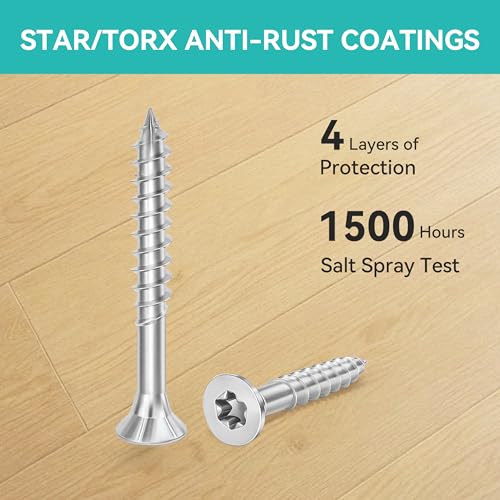 Wood Screws #6 × 1-1/2 inch Torx Star Drive Deck Screws Flat Head M3.5 × 40 Countersunk T10 Self Tapping Thread Cut 100pcs Carbon Steel Galvanized Very Small Size Screw (100PCS/Small Box) - color: Silver, size: #6×1-1/2