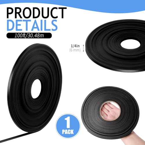 Tellegloww Black Magnetic Tape Roll Thin Strips, 1/4 Inch X 100 Feet, 1 Pcs - size: 1/4 inch x 100 feet