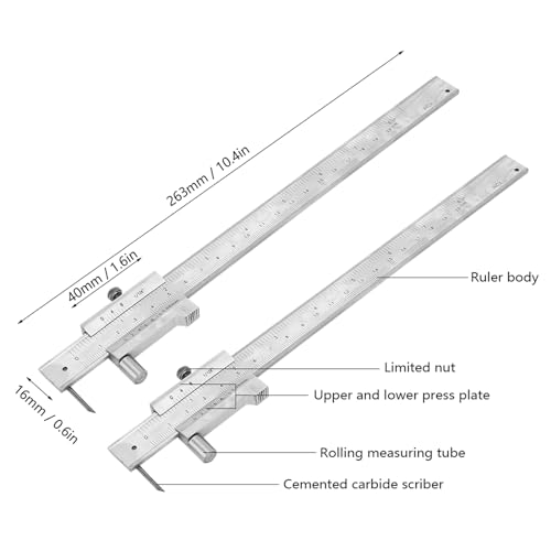 200mm Metal Scriber Calipers, Marking Gauge Calipers, 0-8 inch Carbide Parallel Cross Caliper for Scribing Iron, Steel, Wood and Other Materials