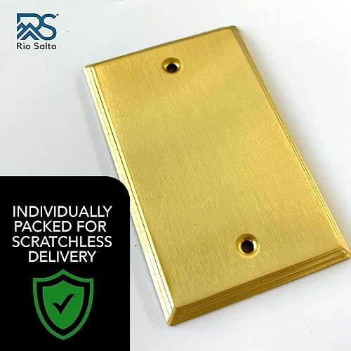 Rio Salto BRASS Deco Collection Midsize Metal Gold Blank Wall Plate Outlet Cover Unused Outlets Wall Switch 1-Gang Covers Child Safe Device Outlet Safety Brushed Brass Modern (1-Gang Blank 1-Pack) - color: Blank Plate 1-Gang (1-Pack)