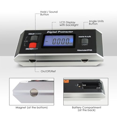 Digital Angle Finder Magnetic Protractor Inclinometer Angle Level Meter Tool Digital Protractor Bevel Gauge for Woodworking, Table Saw, Construction V-Groove 0~360 degree with Backlight