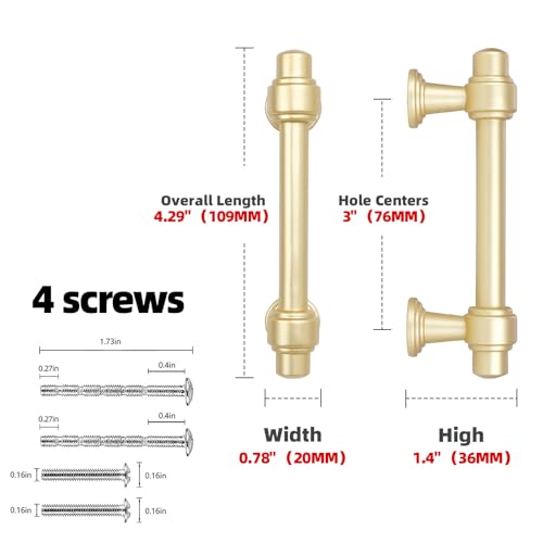 10 Pack Brushed Gold Cabinet Pulls 3 Inch(76mm) Kitchen Cabinet Handles Cabinet Hardware for Drawer Pulls - color: Brushed Gold, size: 3" Hole Center(76mm)