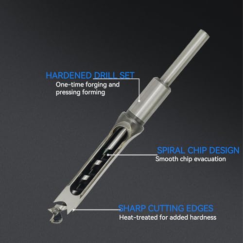 6Pcs Square Mortise Chisel Drill Bit Set 5/8-1/4" 6 Sizes for Woodwork