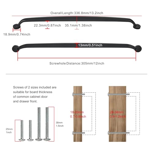 AVICCI 10 Pack Cabinet Pulls 12"/305mm Matte Black Heavy Duty Solid Cabinet Handles cabinets Dressers Kitchens Handles Bathroom cabinets Cabinet pulls - color: Matte Black, size: 12"(305mm)Diameter-5Pcs