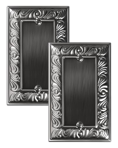 2-Pack Paisley Pattern Blank Outlet Cover Wall Plate,Metal Switch Plates | Decorative Outlet Covers, 1 Gang Wall Plate for Unused Outlets/Switches, Corrosion Resistant, Antique Silver - color: Antique Silver, size: 1 Blank 2PK
