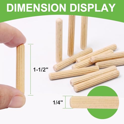 1/4" x 1-1/2" Wooden Dowel Pins, FoDau770 Fluted Wood Dowel Rods, Natural Beech Wood Dowel Pegs for Crafts, Woodworking, DIY Furniture - 200 Pieces - size: 1/4" x 1-1/2"
