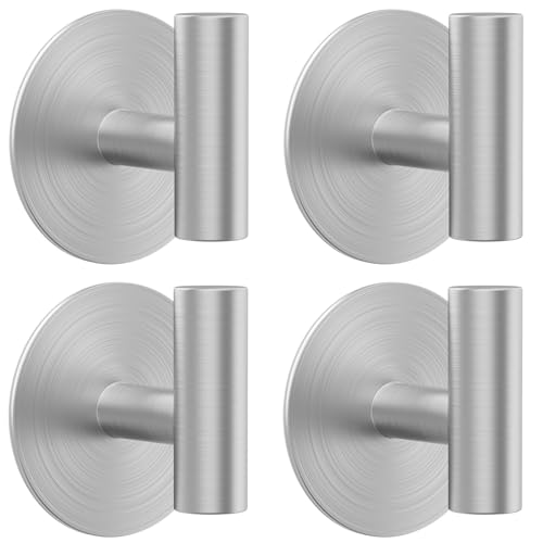 Bntuk Wall Towel Hooks, Adhesive Hooks for Coat Waterproof Shower Hooks - color: Sliver, size: 4 Pack