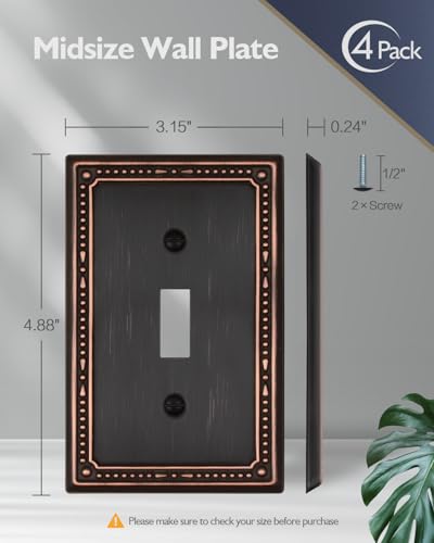 Switch Plates Outlet Covers, 4-Pack Aged Bronze Metal Wall Plates - color: Aged Bronze, size: 1 Toggle 4PK