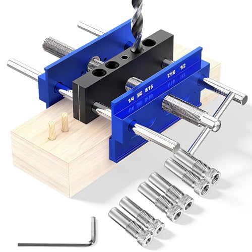 Self Centering Doweling Jig Kit, Drill Jig For Straight Holes Biscuit Joiner Set With 6 Drill Guide Bushings, Adjustable Width Drilling Guide Power Tool Accessory Jigs (XL)