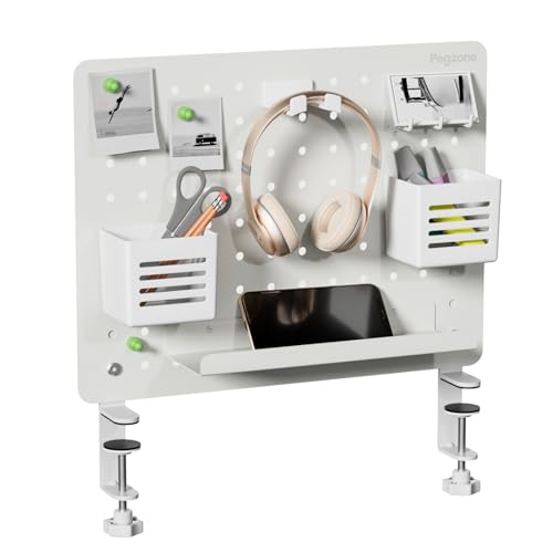 PEGZONE Clamp on Desk Pegboard, 16.5" x 12.6", with 10 Accessories, White - color: White, size: Medium