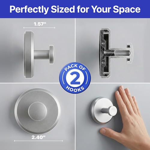 HOME SO Suction Cup Hooks for Shower & Bathroom Towel 2-Pack Brushed Nickel - color: Brushed Nickel, size: 2 Pack