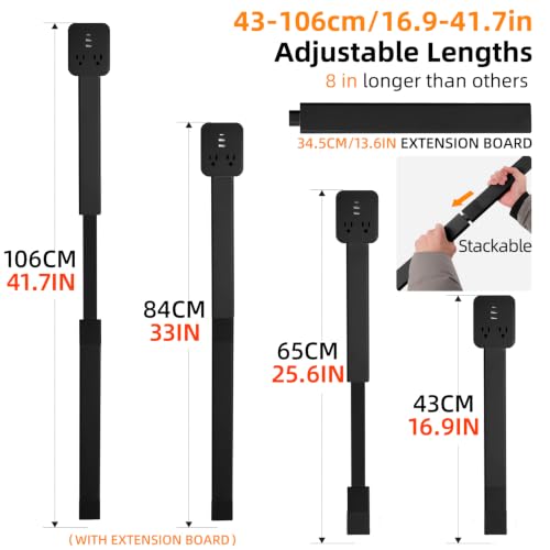 Outlet Extender 17-41in，Upgrade Stable USB-A&USB-C Wall Outlet Extender Made of Fireproof Material，Wall Plug Extender Anti-Wires-Chaos，with 4 Fixed Angles Suit for Outlet Behind Desk, Sofa（Black） - color: Black 17-41in